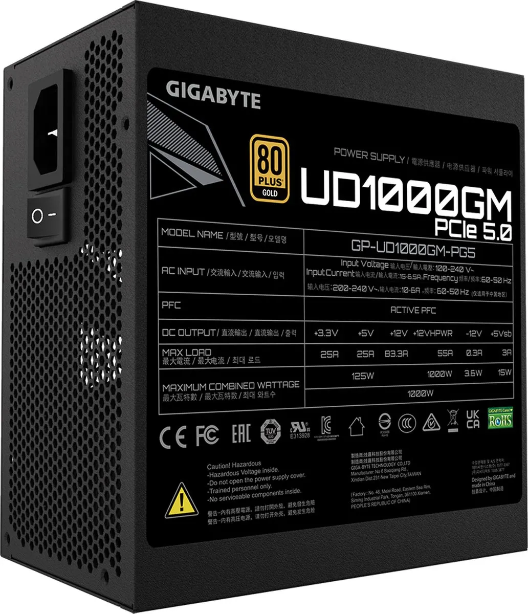 Gigabyte GP-UD1000GM PG5 V2.0 Voeding 1000W - Volledig modulair