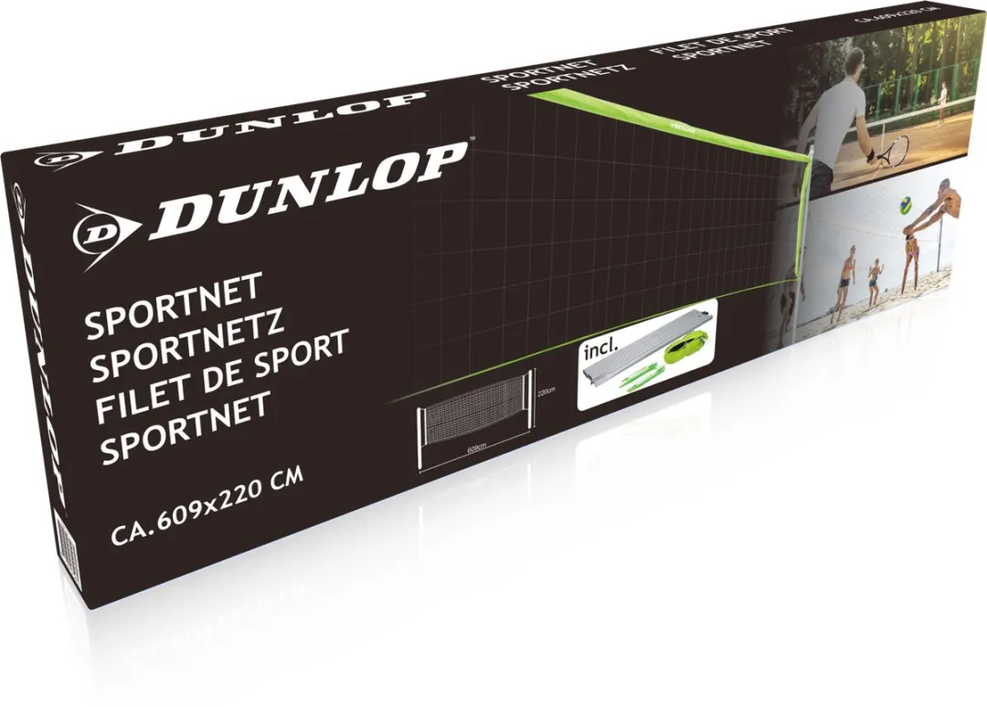Dunlop Sportnet 609x220cm - Volleybal/Tennis/Badminton - Compleet met stokken & grondpinnen