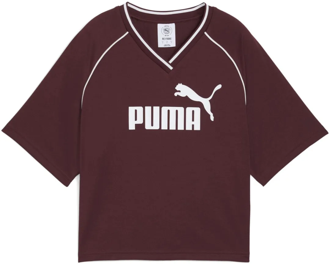 PUMA ESS Relaxed Cropped Football Jersey Dames - L - Ruby Shimmer
