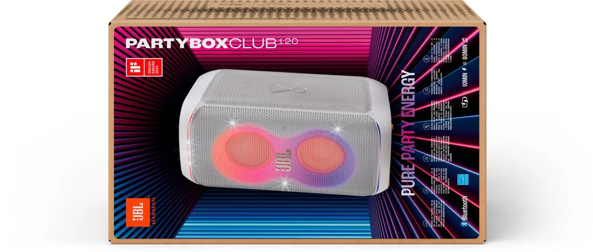 JBL Partybox Club 120 - Draadloze Bluetooth Party Speaker - Opvouwbare Handgreep - Spatwaterdicht - LED verlichting - 12 uur - Wit