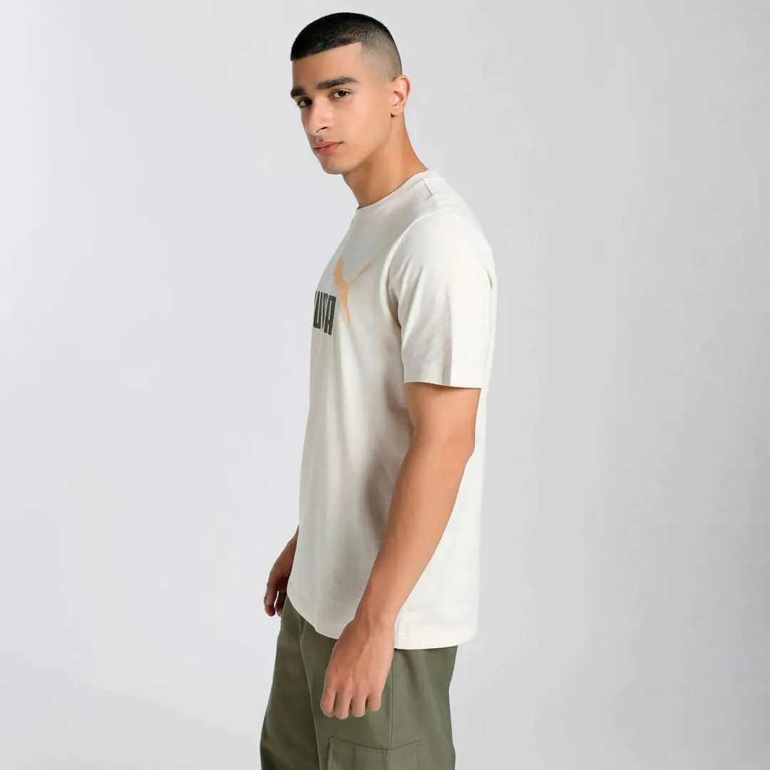 PUMA Essentials 2 Color No. 1 Shirt Heren - Maat L - Crème/Groen/Licht Oranje