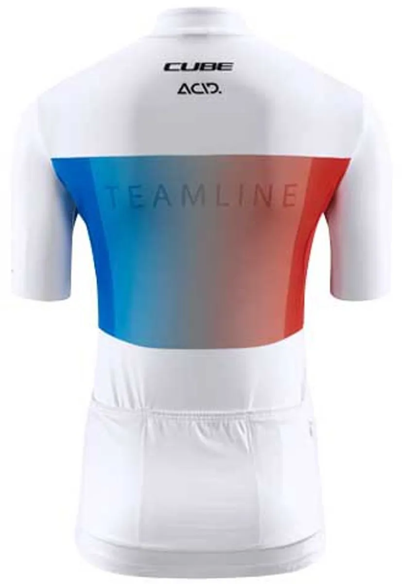 Cube Teamline Korte Mouw Wielertrui M - Wit/Blauw/Rood