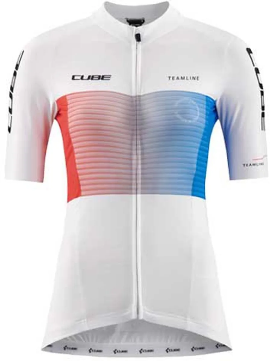 Cube Teamline Korte Mouw Wielertrui M - Wit/Blauw/Rood