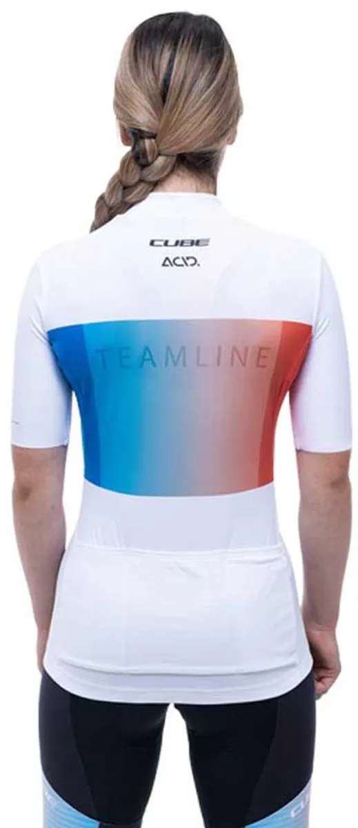 Cube Teamline Korte Mouw Wielertrui M - Wit/Blauw/Rood