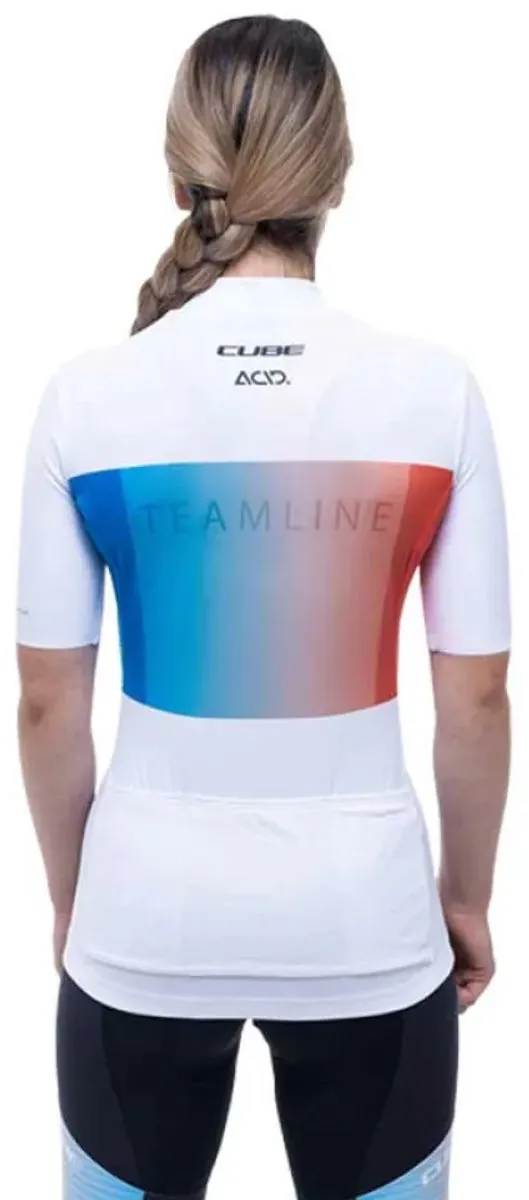 Cube Teamline Korte Mouw Wielertrui M - Wit/Blauw/Rood