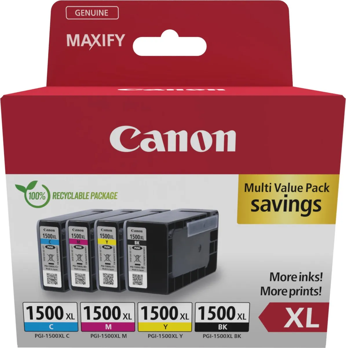 Canon PGI-1500XL Inktcartridge - 4 Stuks (XL) - Zwart/Cyaan/Magenta/Geel