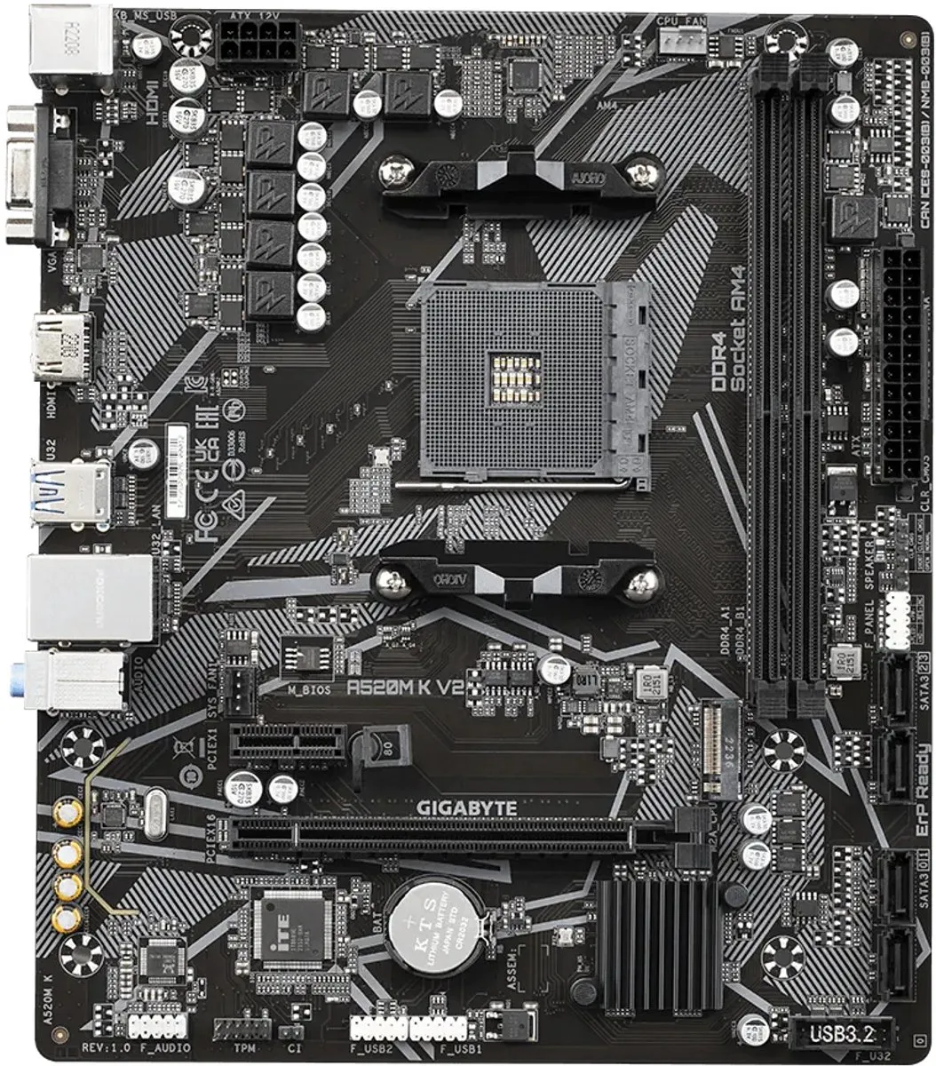Gigabyte A520M K V2 Moederbord - AM4 - Micro ATX