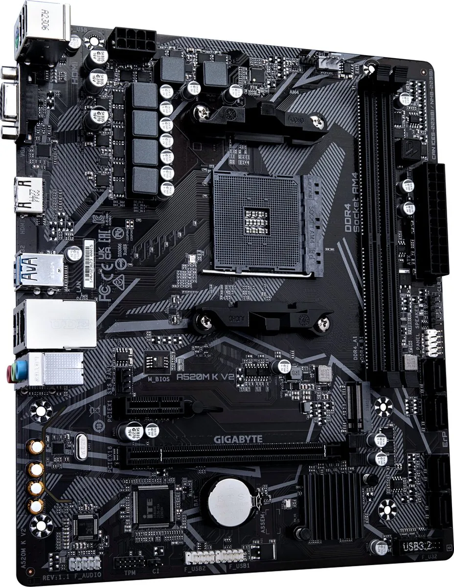Gigabyte A520M K V2 Moederbord - AM4 - Micro ATX