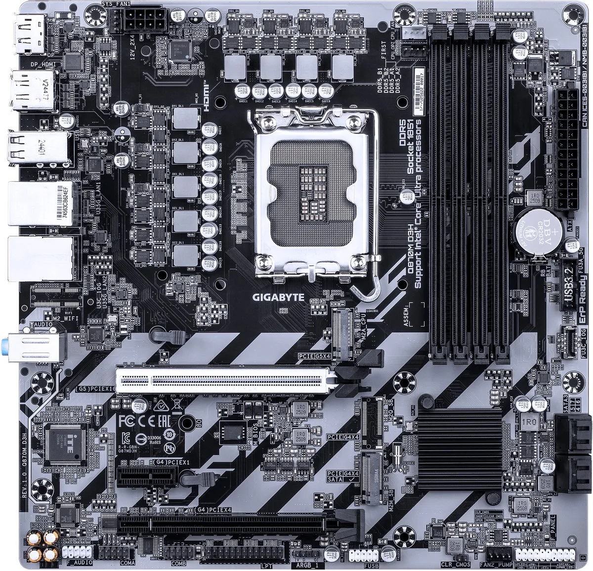 Gigabyte Q870M D3H Moederbord - microATX - LGA 1851
