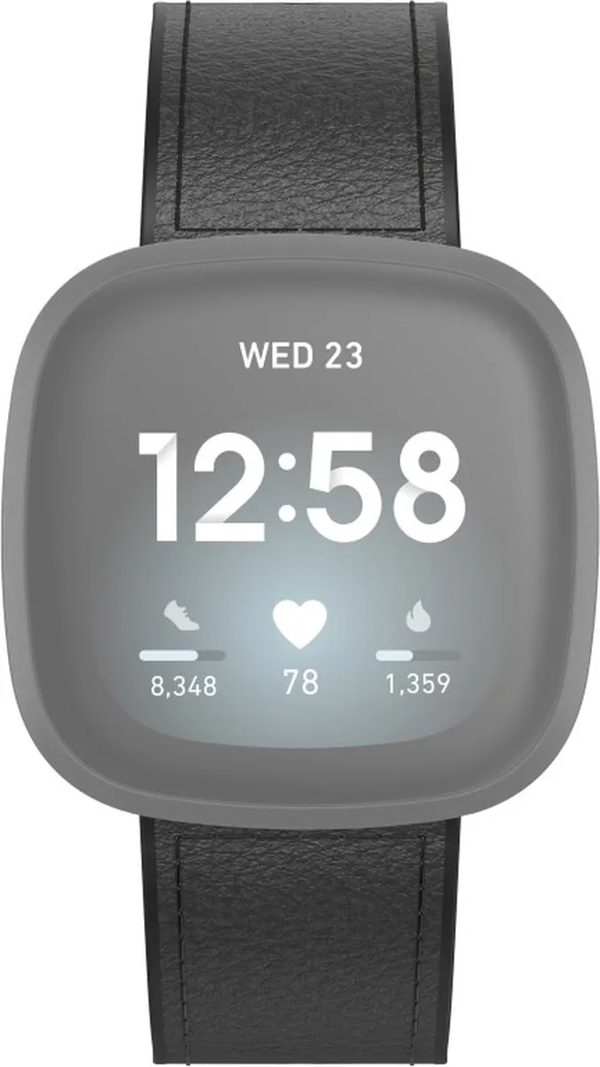 Hama Polsband Fitbit Versa 3/Sense - Leer & Silicone - Zwart - afbeelding 6 van 6