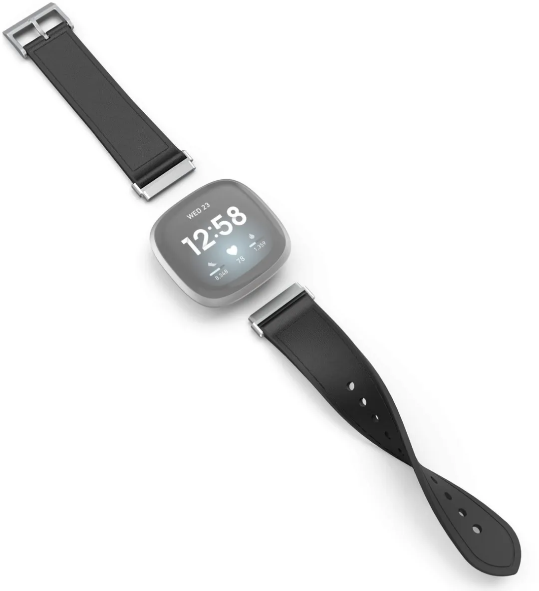 Hama Polsband Fitbit Versa 3/Sense - Leer & Silicone - Zwart