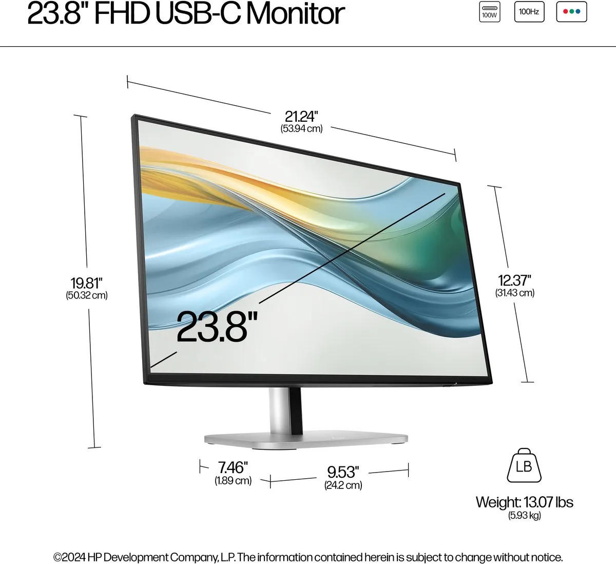 HP Series 5 Pro 9D9V7AA Monitor 23,8" FHD - USB-C - Zwart/Zilver