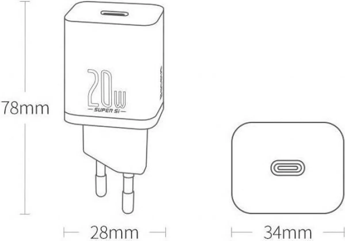 Baseus 20W USB-C Oplader - Wit