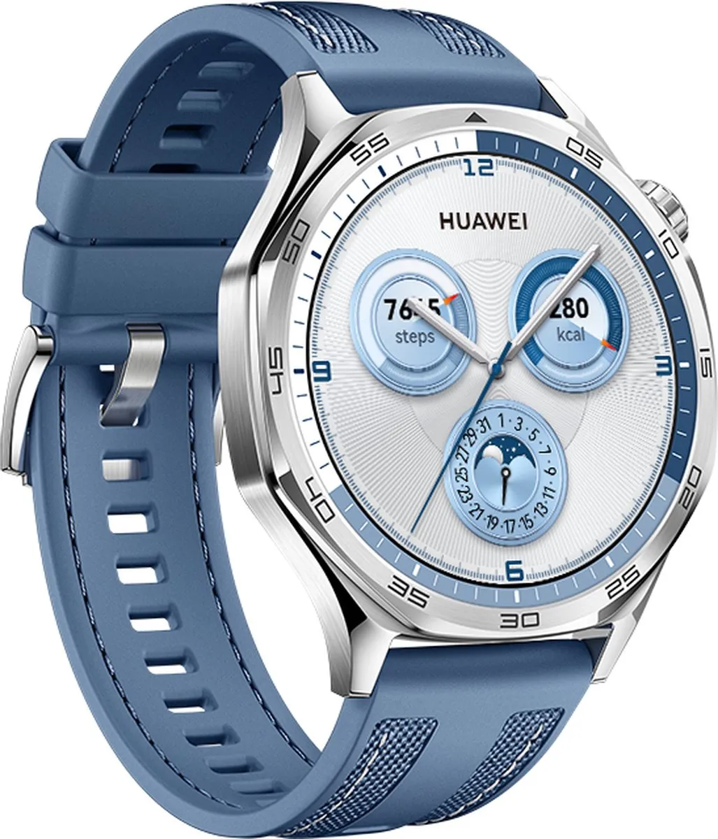HUAWEI WATCH GT5 46mm Blauw Geweven Horlogeband - Verbeterd 24/7 gezondheidsbeheer - Tot 2 weken batterijduur - Compatibel met iOS & Android