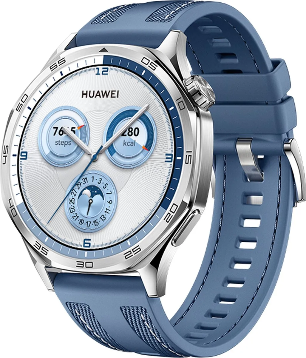 HUAWEI WATCH GT5 46mm Blauw Geweven Horlogeband - Verbeterd 24/7 gezondheidsbeheer - Tot 2 weken batterijduur - Compatibel met iOS & Android