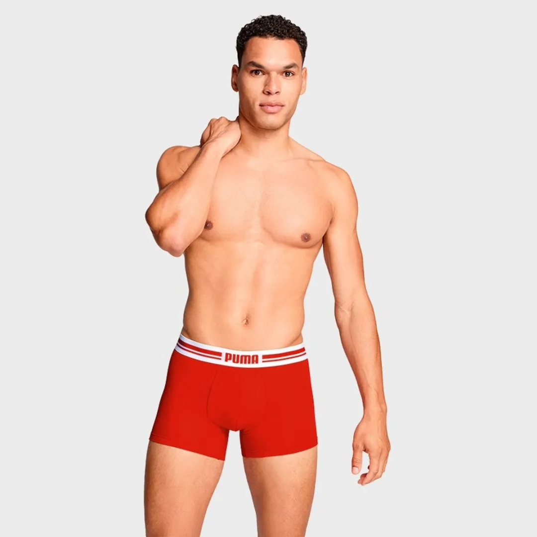 PUMA Heren Boxershorts Everyday Placed Logo - M - Zwart & Rood