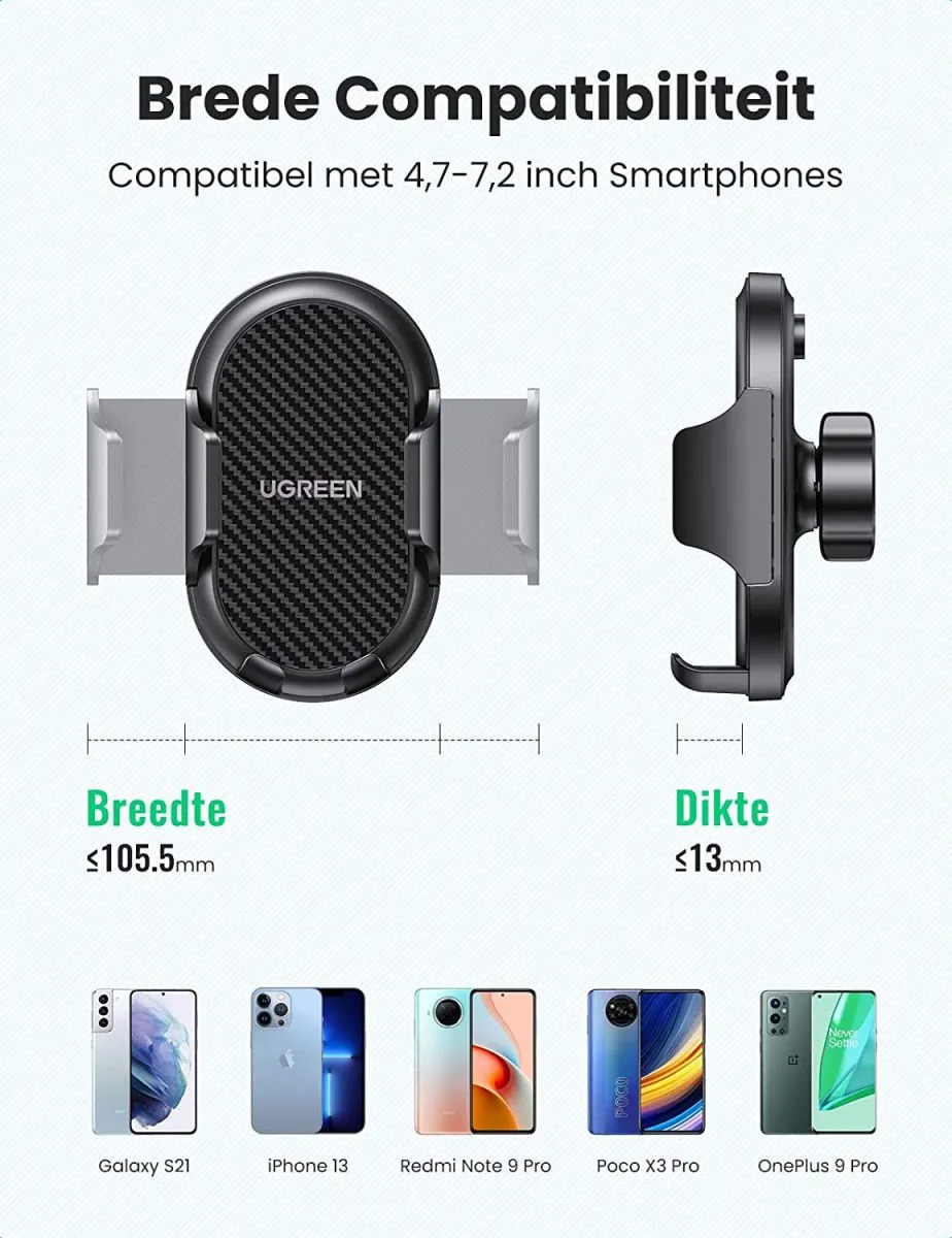 Ugreen Telefoonhouder Auto Zuignap - Universeel 6.9" - Zwart