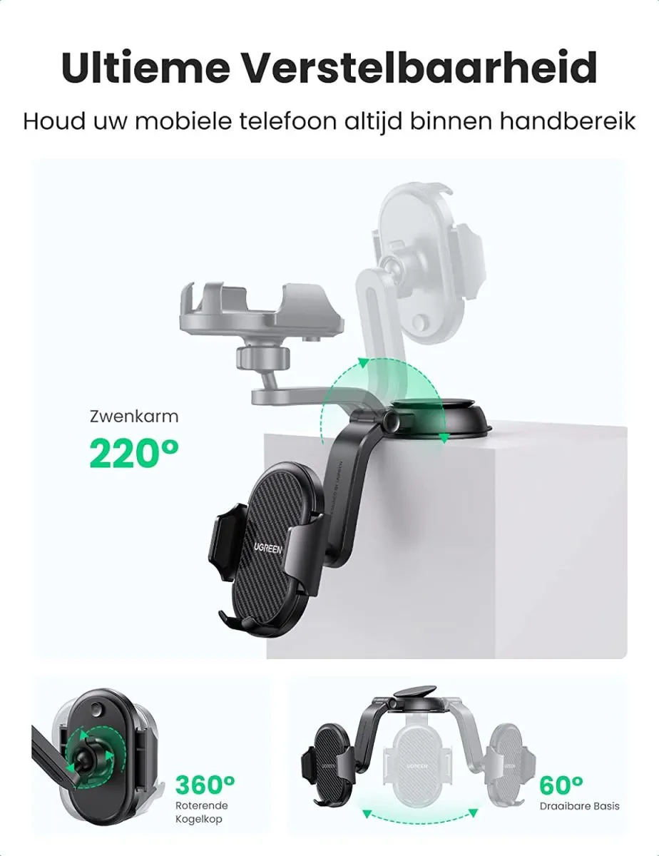 Ugreen Telefoonhouder Auto Zuignap - Universeel 6.9" - Zwart
