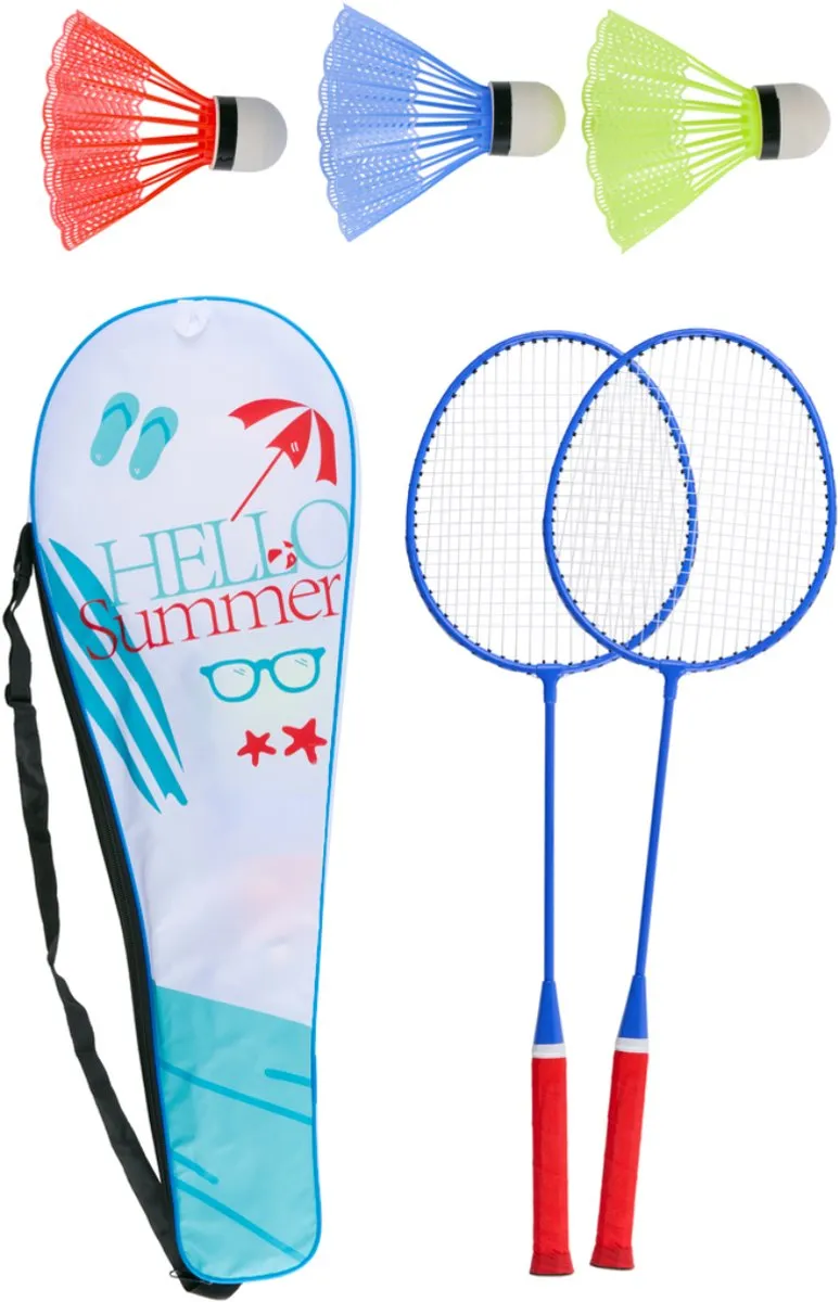 Eddy Toys Badmintonset 2 Rackets 3 Shuttles - Meerkleurig
