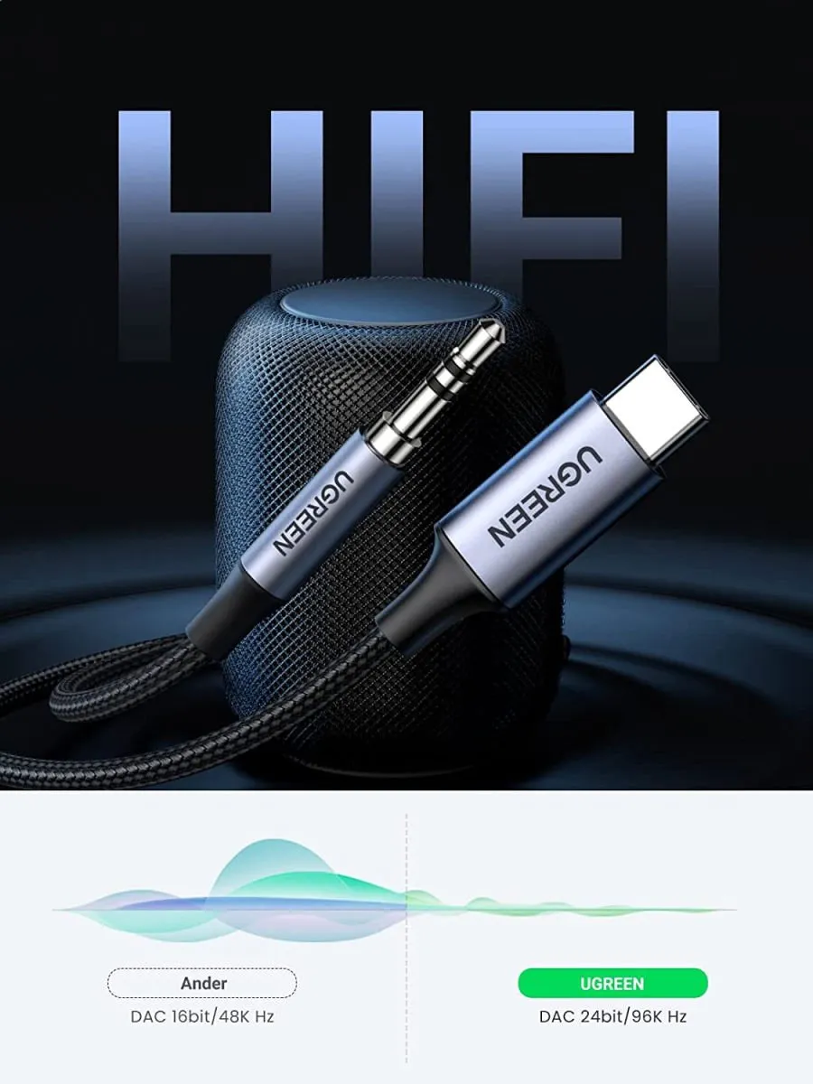 UGREEN 20192 USB-C naar 3.5mm Audio Jack - 1m - Zwart