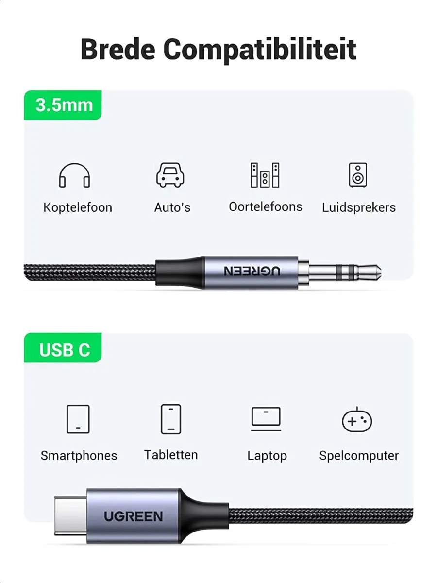 UGREEN 20192 USB-C naar 3.5mm Audio Jack - 1m - Zwart