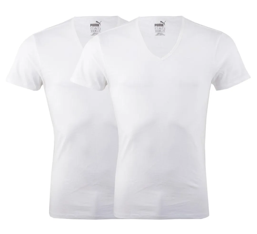 PUMA Basic 2P V-Neck Sportshirt Heren - XL - Wit