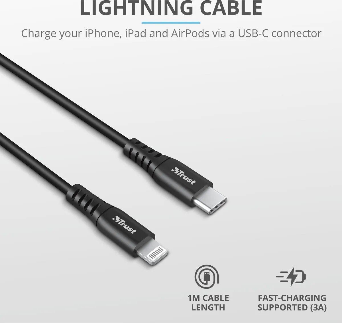 Trust Ndura USB-C naar Lightning Kabel 23569 - 1m - Zwart
