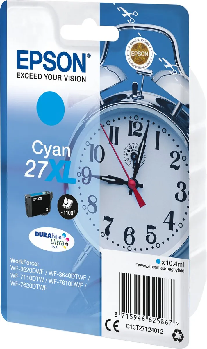 Epson C13T27124022 Cyan XL Cartridge - 1100 pagina's