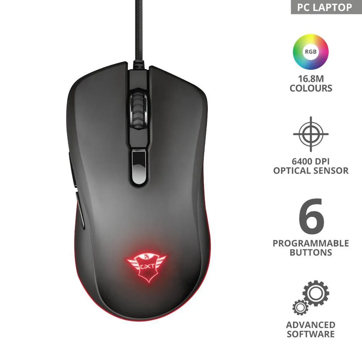 Trust GXT 930 Jacx Gaming Muis 6400 DPI - Zwart - afbeelding 3 van 6