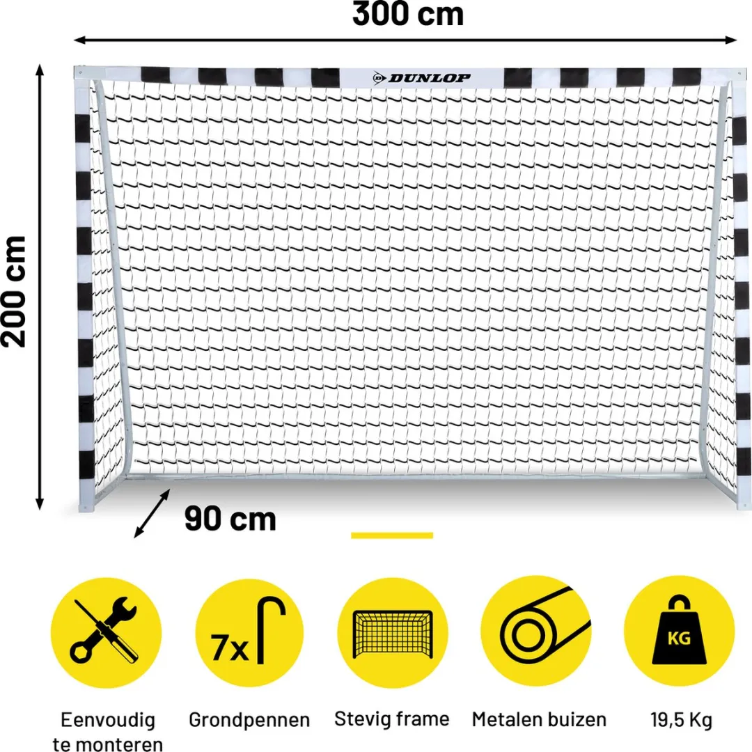 Dunlop Voetbaldoel 300x200cm - Metaal - Zwart/Wit