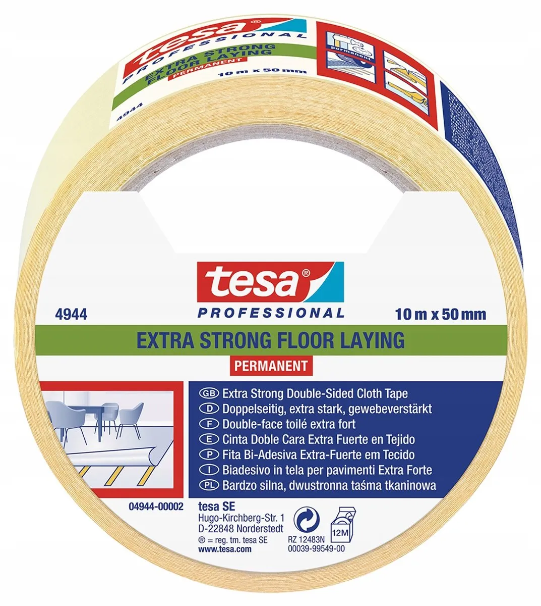 Tesa Extra Sterk Tapijttape 10m x 50mm Wit