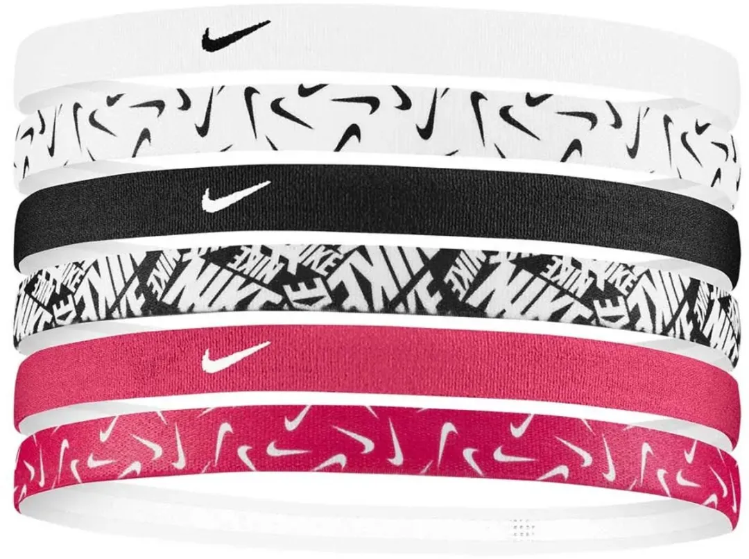 Nike Printed Haarbandjes - 6 Stuks - One Size - Zwart/Wit/Roz