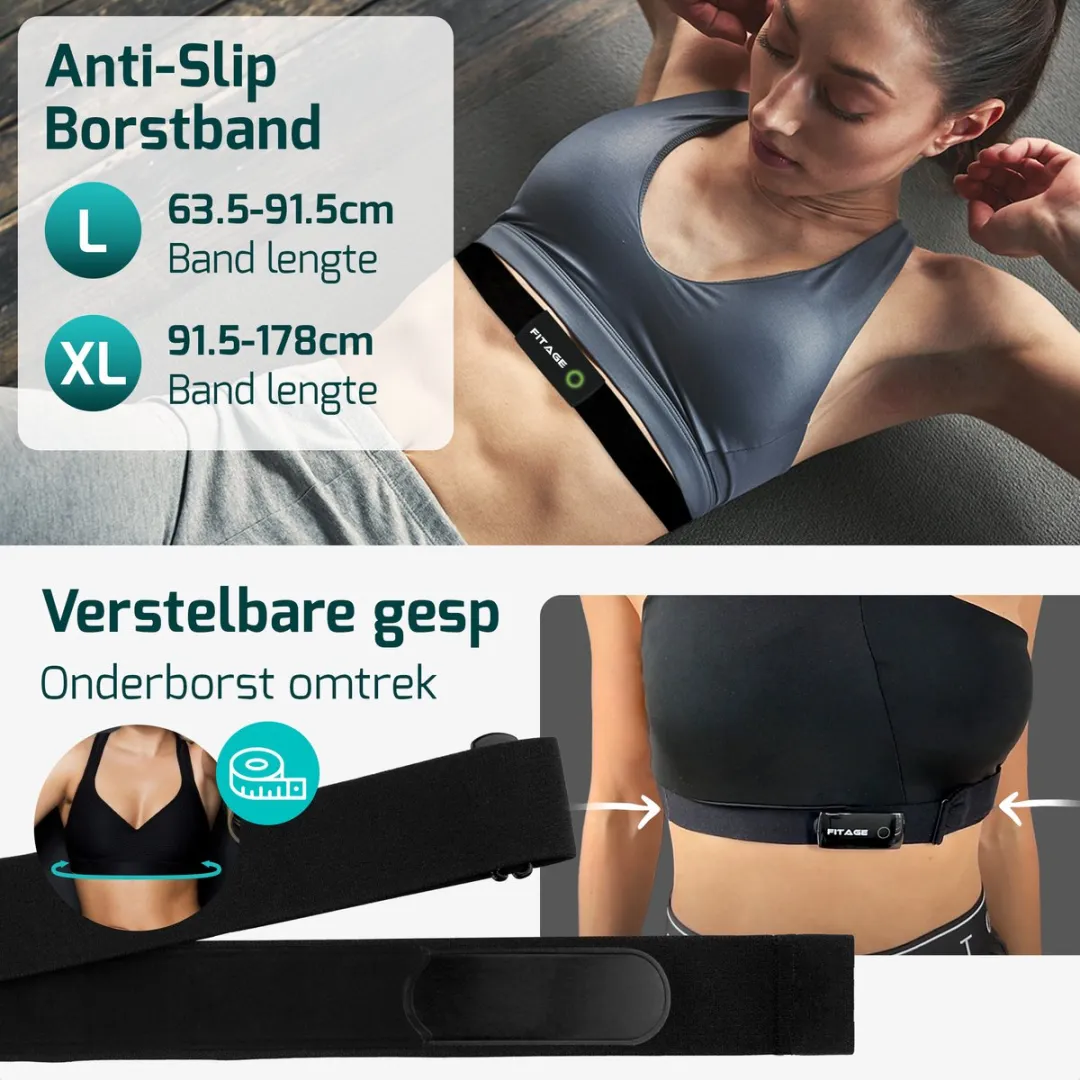 FITAGE Hartslagmeter XXL HRM-DUAL - Borstband - Bluetooth/ANT+ - Oplaadbaar