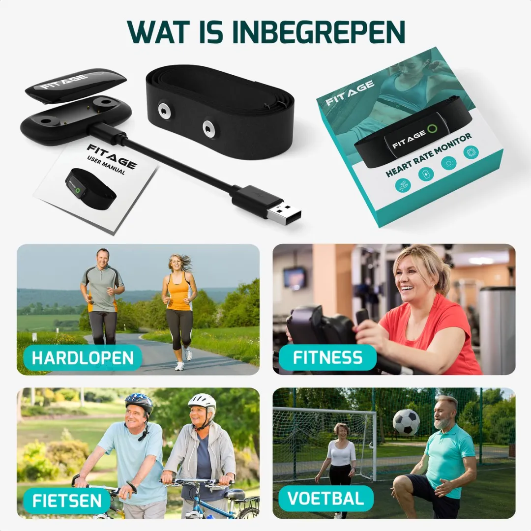 FITAGE Hartslagmeter XXL HRM-DUAL - Borstband - Bluetooth/ANT+ - Oplaadbaar