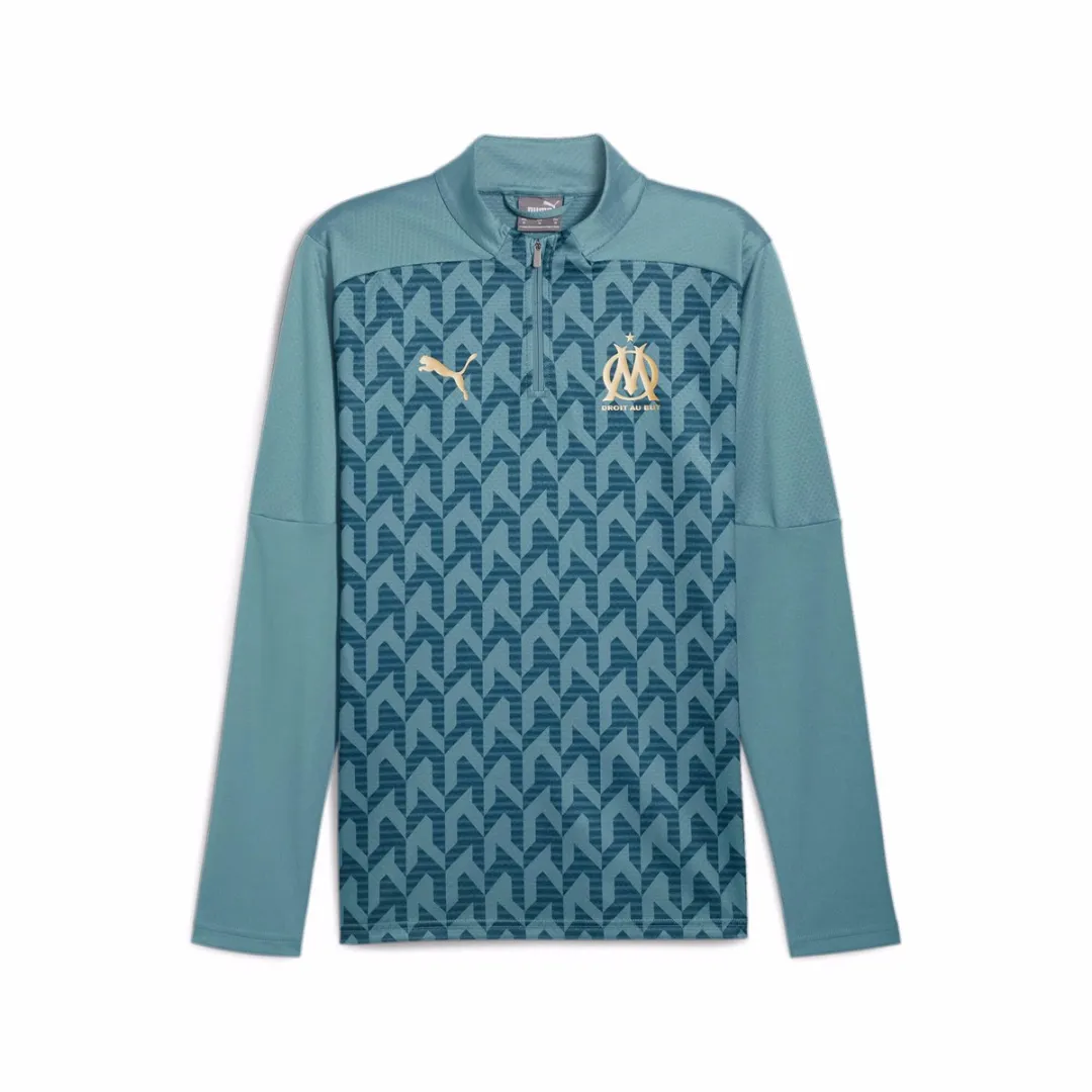 PUMA OM Prematch 2024/25 Training Top - 1/4 Rits - L - Bleu Azur-Ocean Tropic