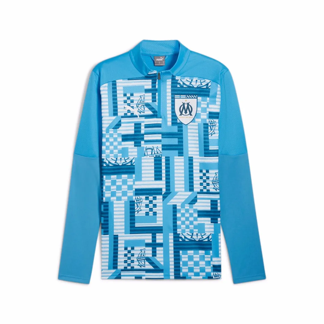PUMA OM Prematch 2024/25 Training Top - 1/4 Rits - L - Bleu Azur-Ocean Tropic