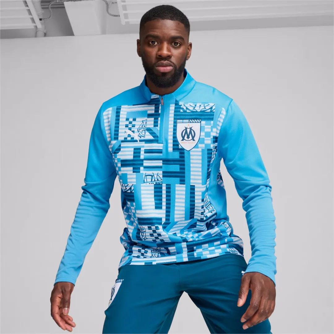 PUMA OM Prematch 2024/25 Training Top - 1/4 Rits - L - Bleu Azur-Ocean Tropic