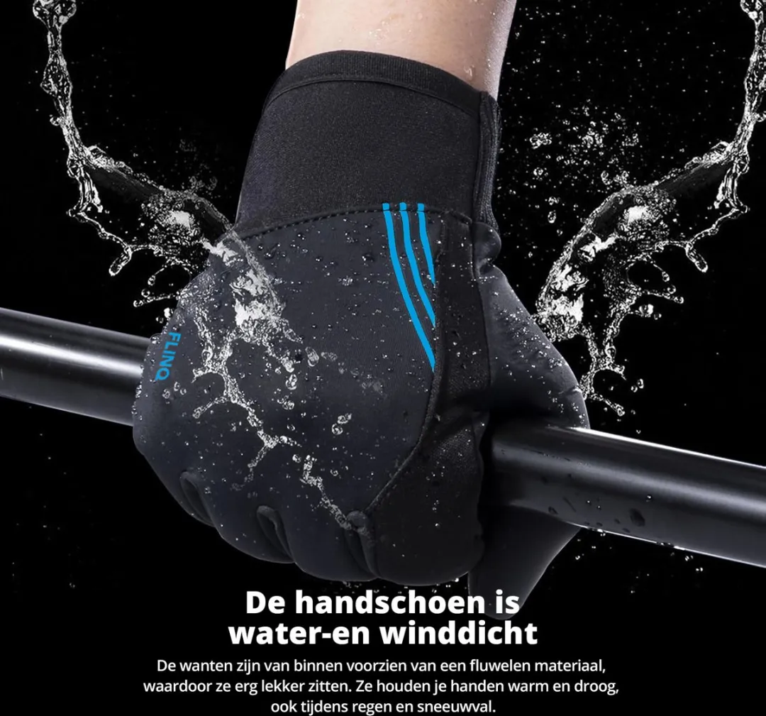 FlinQ Waterdichte Fietshandschoenen Premium - Zwart S