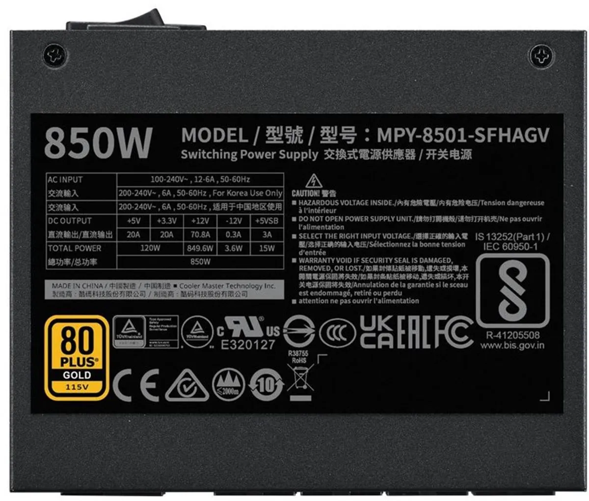 Cooler Master V SFX Gold 850 MPY-8501-SFHAGV-3EEU - 850W - Zwart