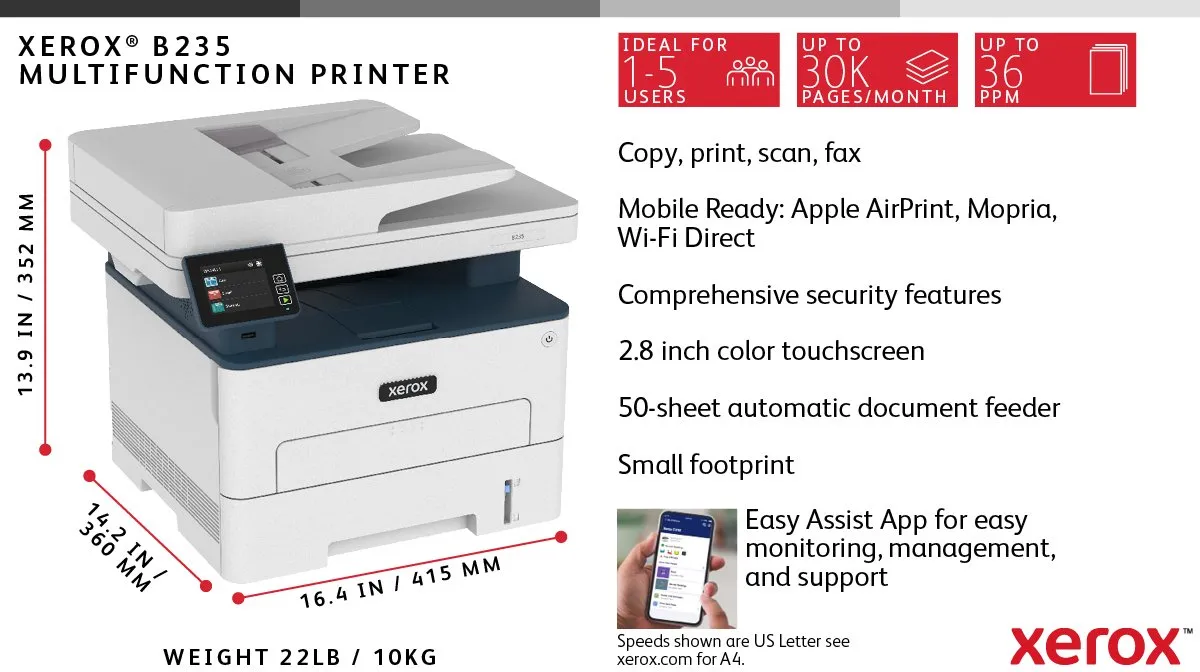 Xerox B235V_DNI Laserprinter - 34ppm - 251 Vel - Wit