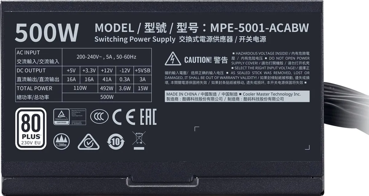 Cooler Master MWE 500 V2 Voeding - 500W - ATX - Zwart