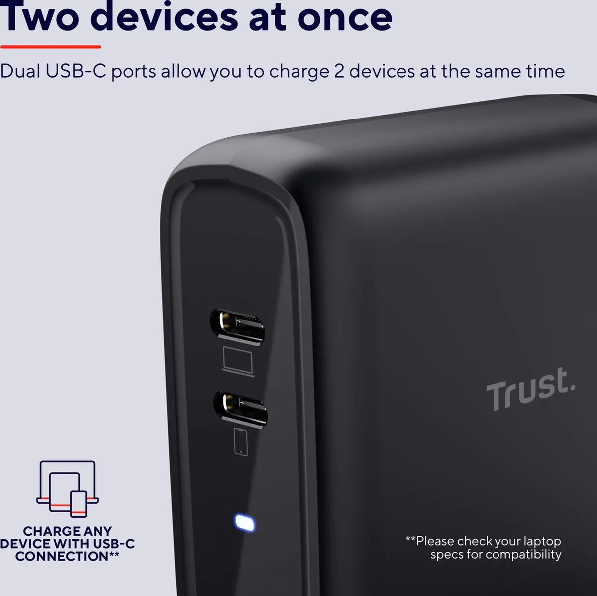 Trust Maxo 25380 Oplader 65W - 2x USB-C - Zwart
