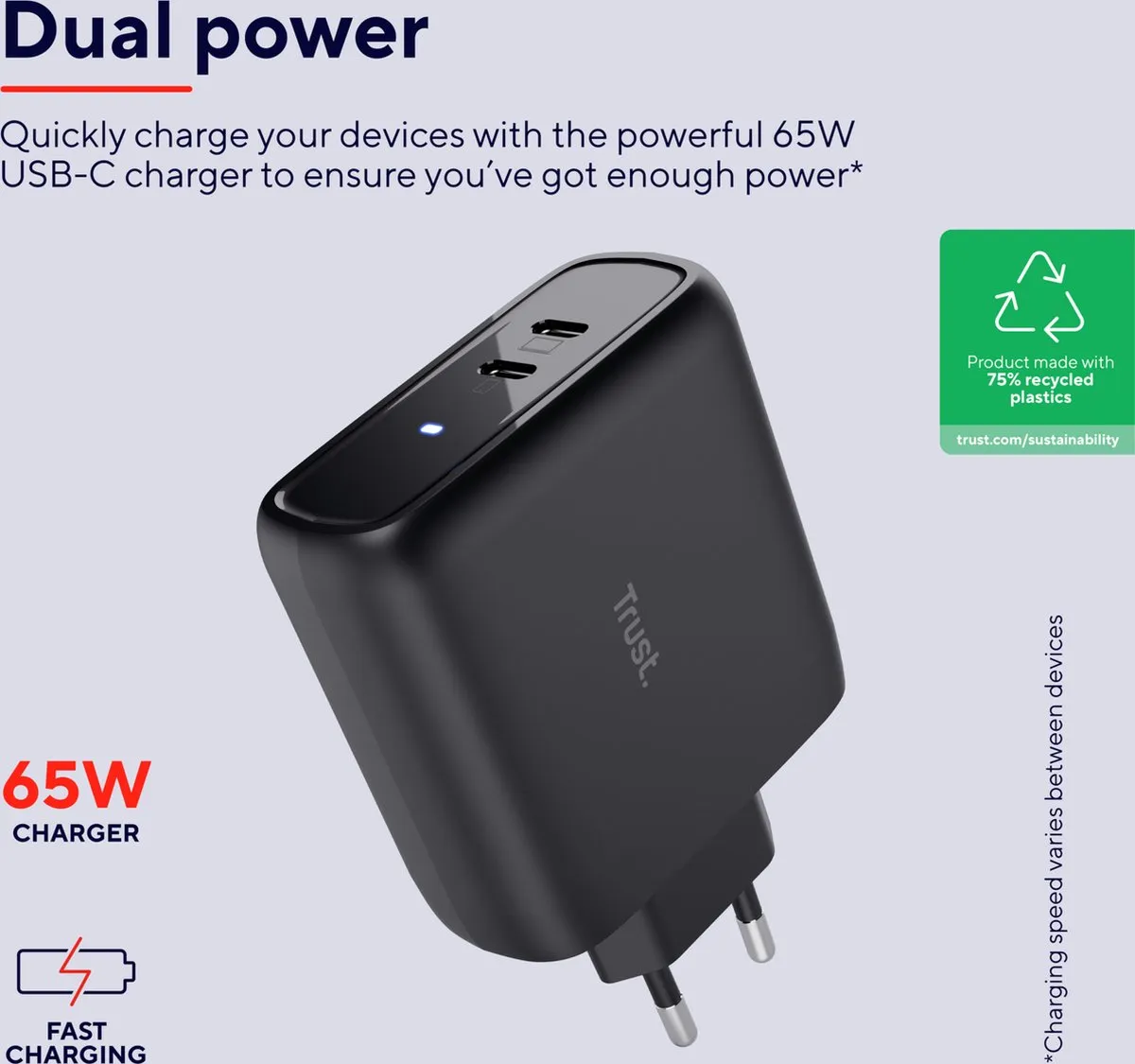 Trust Maxo 25380 Oplader 65W - 2x USB-C - Zwart