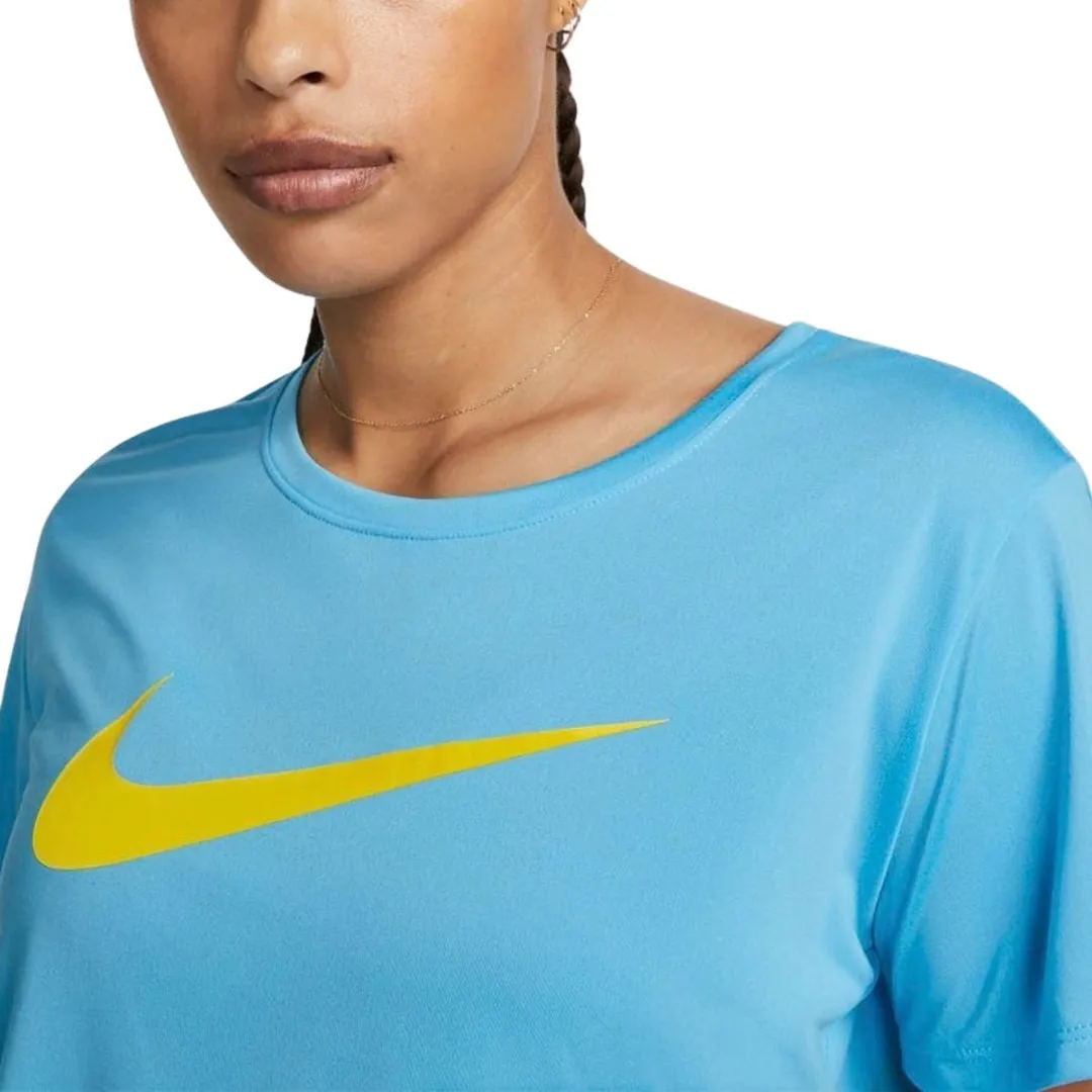Nike One Dri-FIT Swoosh Shirt - M - Blauw/Geel