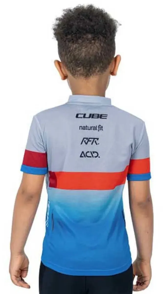 Cube Teamline Rookie Wielertrui 2XS - Blauw/Rood/Grijs