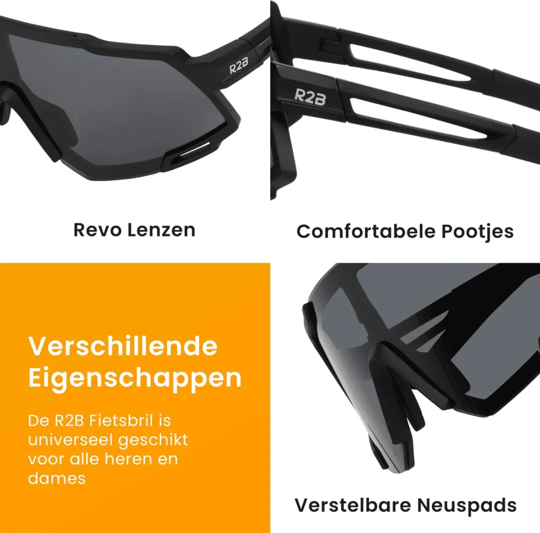 R2B Fietsbril - 5 Verwisselbare Lenzen - Zwart