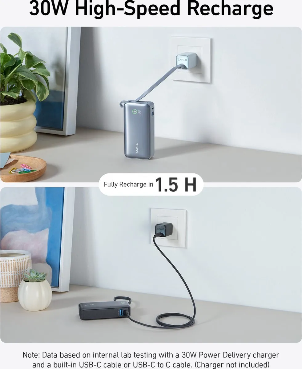 Anker Nano Powerbank 10.000mAh + 30W USB-C Oplader - 2 Stuks - Zwart