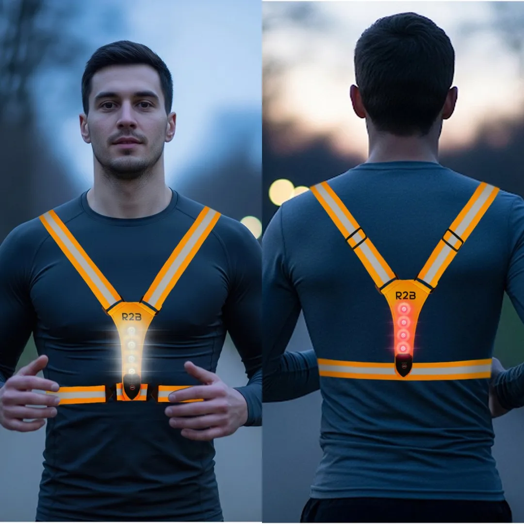 R2B Hardloopverlichtingsvest - USB-C Oplaadbaar - Oranje
