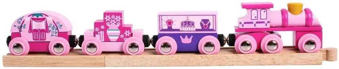 BIGJIGS Prinsessentrein Roze - Houten Trein 3 Wagon - 3+ Jaar