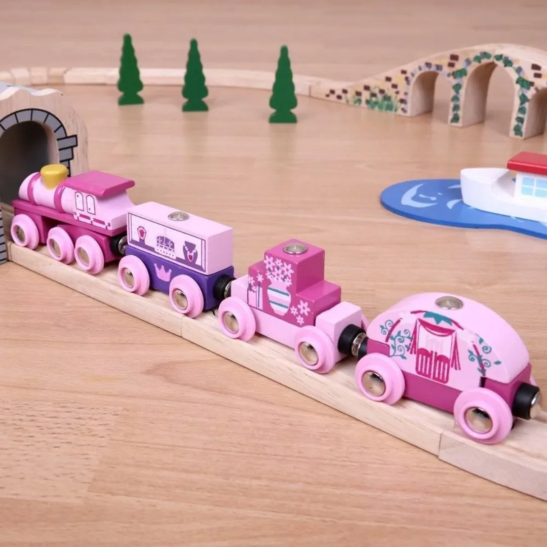 BIGJIGS Prinsessentrein Roze - Houten Trein 3 Wagon - 3+ Jaar